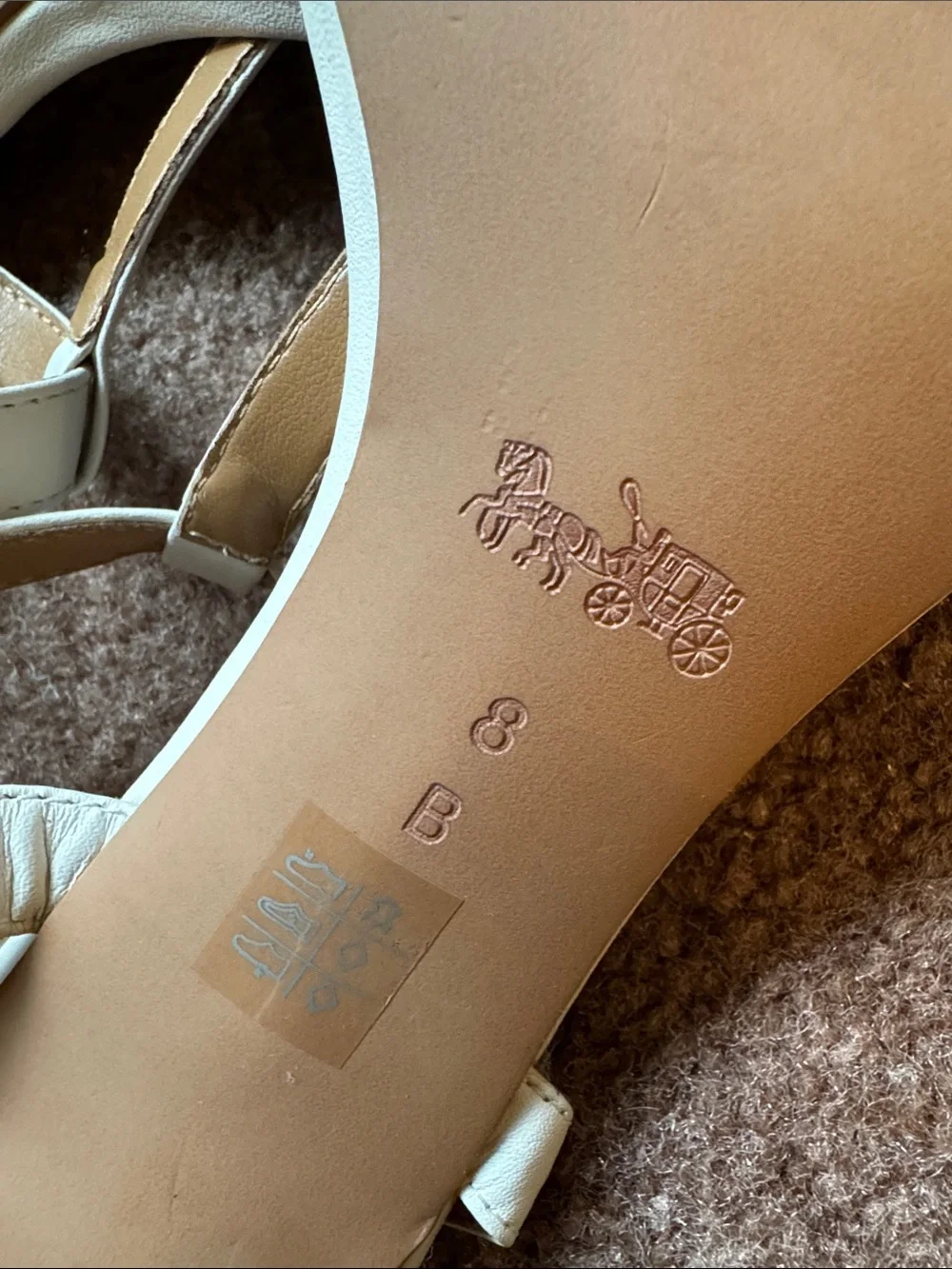 COACH Cream Leather T-Strap Sandals with Gold Hardware